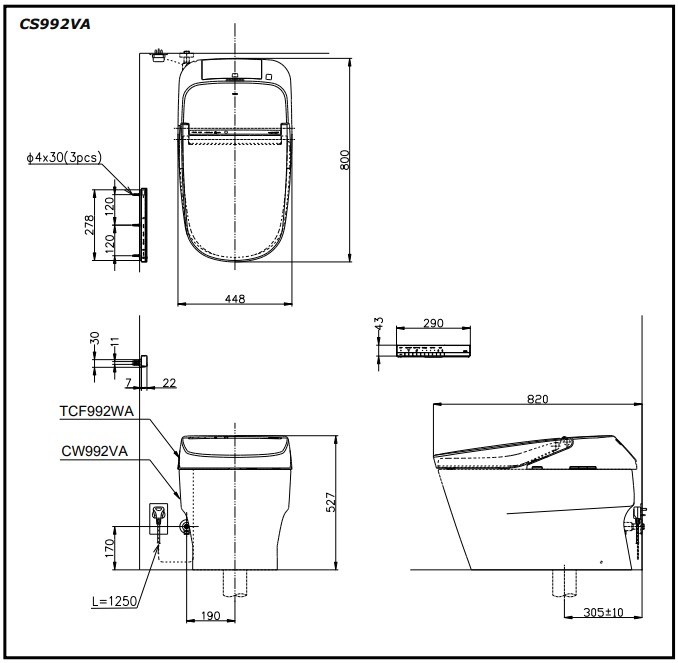 Bản vẽ bồn cầu điện tử TOTO CW992VA/TCF992WA/T53P100VR