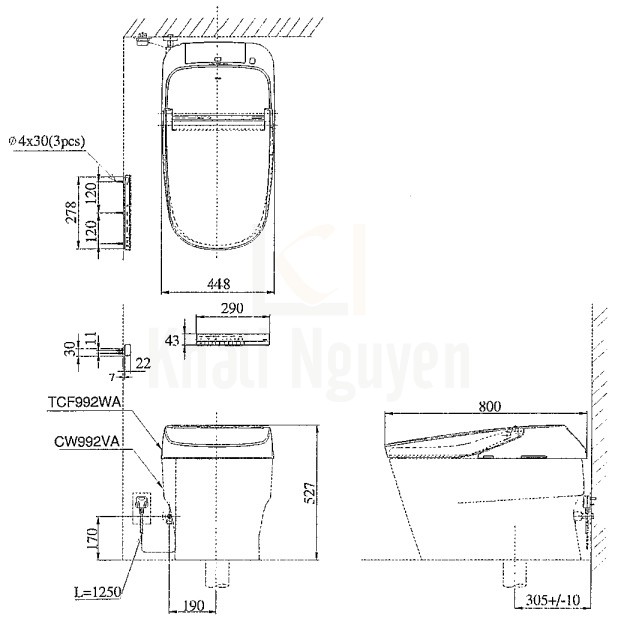 Bản Vẽ Bồn Cầu Thông Minh TOTO CW992VA/TCF992WA