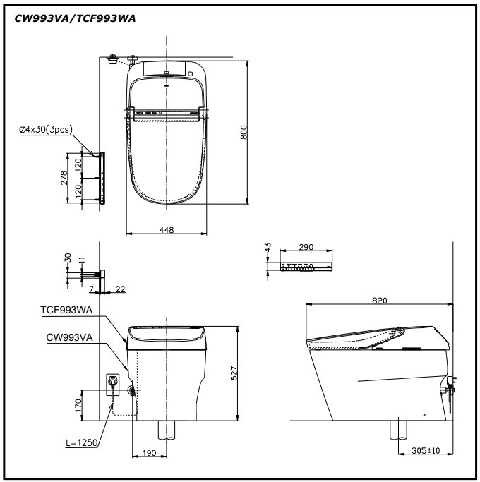 Bản vẽ bồn cầu điện tử TOTO CW993VA/TCF993WA/T53P100VR