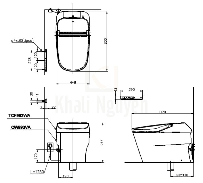 Bản Vẽ Bồn Cầu Thông Minh TOTO CW993VA/TCF993WA Neorest XH II