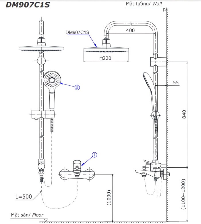 Bản vẽ bộ sen cây TOTO DM907C1S/TBG02302VA/DGH108ZR