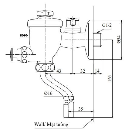 Bản vẽ van xả nhấn tiểu nam TOTO DU601SRR