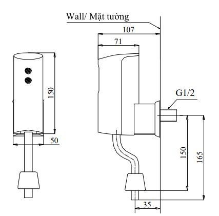 Bản vẽ van xả tiểu TOTO DUE110PSK