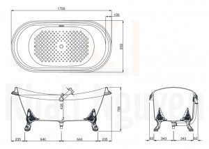 Bản Vẽ Bồn Tắm TOTO FBY1756PTGE#W Gang Tráng Men