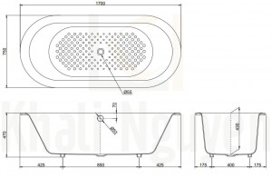 Bản Vẽ Bồn Tắm TOTO FBYN1710CPE Gang Tráng Men
