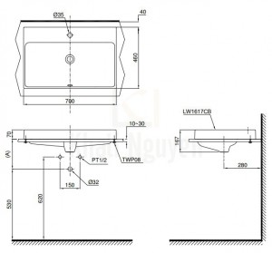 Bản Vẽ Chậu Rửa Mặt Lavabo TOTO L1617C Đặt Bàn
