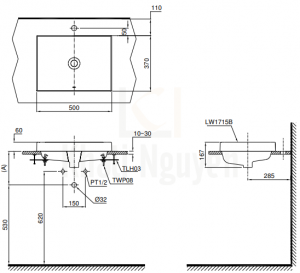 Bản Vẽ Chậu Rửa Mặt Lavabo TOTO L1715 Đặt Bàn