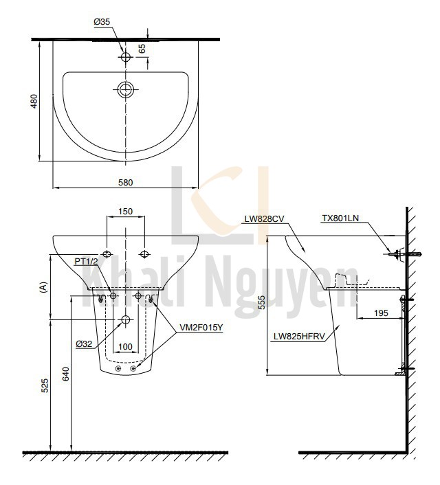 Bản vẽ bồn rửa mặt lavabo TOTO LHT239C