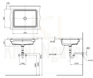 Bản Vẽ Chậu Lavabo TOTO LT1515 Âm Bàn