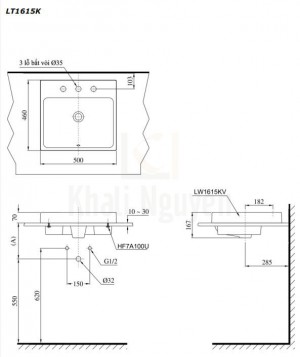 Bản Vẽ Chậu Rửa Lavabo TOTO LT1615K Đặt Bàn