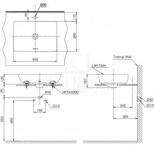 Bản Vẽ Chậu Rửa Lavabo TOTO LT1735 Đặt Bàn