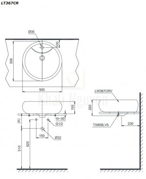 Bản Vẽ Chậu Lavabo TOTO LT367CR Đặt Bàn