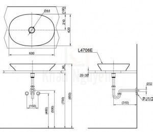 Bản Vẽ Chậu Rửa Mặt Lavabo TOTO LT4706MT Đặt Bàn