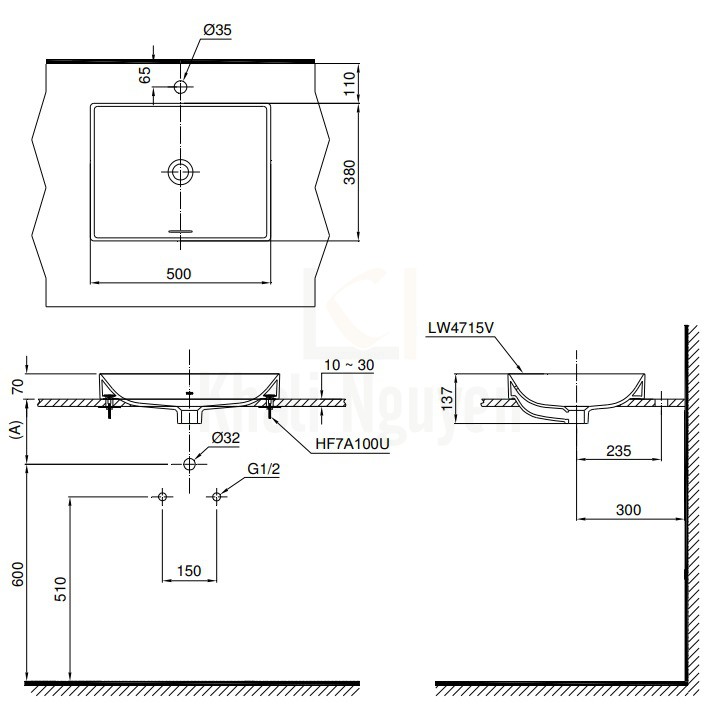 Bản Vẽ Chậu Rửa Mặt Lavabo TOTO LT4715 Đặt Bàn