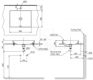 Bản Vẽ Chậu Rửa Lavabo TOTO LT4715MTG19 Đặt Bàn