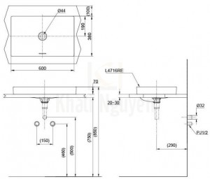 Bản Vẽ Chậu Rửa Mặt Lavabo TOTO LT4716MTG19 Đặt Bàn