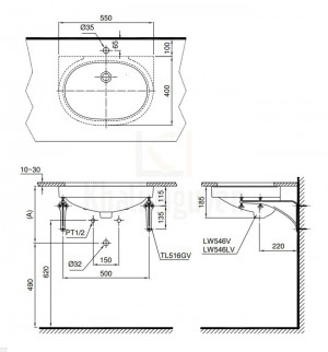 Bản Vẽ Chậu Lavabo TOTO LT546 Âm Bàn Oval