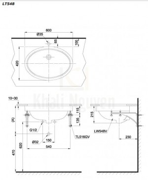 Bản Vẽ Chậu Lavabo TOTO LT548 Âm Bàn