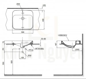 Bản Vẽ Chậu Rửa Lavabo TOTO LT5615C Đặt Bàn