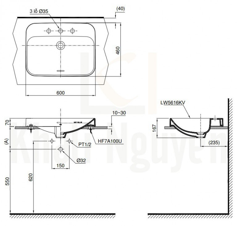 Bản Vẽ Chậu Rửa Lavabo TOTO LT5616C Đặt Bàn