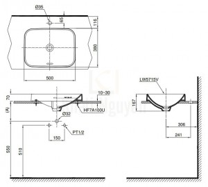 Bản Vẽ Chậu Rửa Lavabo TOTO LT5715 Đặt Bàn