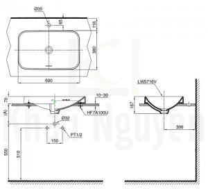 Bản Vẽ Chậu Rửa Lavabo TOTO LT5716 Đặt Bàn