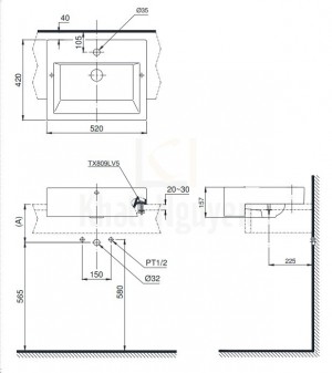 Bản Vẽ Chậu Rửa Lavabo TOTO LT647CR Bán Âm Bàn