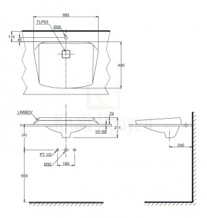 Bản Vẽ Chậu Rửa Mặt Lavabo TOTO LT682 Đặt Bàn