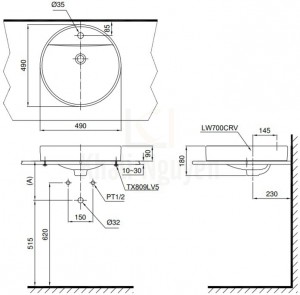 Bản Vẽ Chậu Lavabo TOTO LT700CTR Đặt Bàn