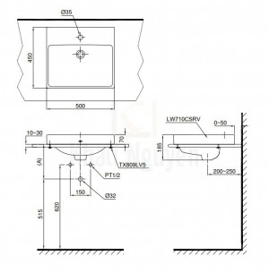 Bản Vẽ Chậu Rửa Lavabo TOTO LT710CSR Đặt Bàn