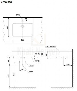 Bản Vẽ Chậu Rửa Lavabo TOTO LT710CTM Đặt Bàn