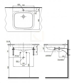 Bản Vẽ Chậu Lavabo TOTO LT765 Âm Bàn