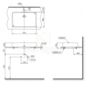 Bản Vẽ Chậu Rửa Lavabo TOTO LT952 Đặt Bàn