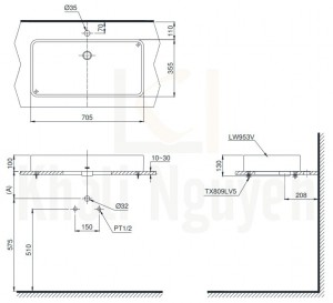 Bản Vẽ Chậu Lavabo TOTO LT953 Đặt Bàn