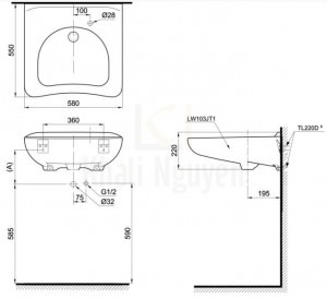 Bản Vẽ Chậu Rửa TOTO LW103JT1 Công Cộng