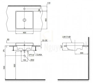Bản Vẽ Chậu Rửa Mặt Lavabo TOTO LW1714B Đặt Bàn