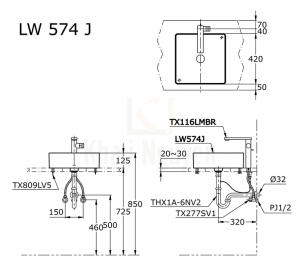 Bản Vẽ Chậu Rửa Lavabo TOTO LW574JW/F Đặt Bàn