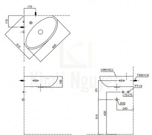 Bản Vẽ Chậu Lavabo TOTO LW815CJW/F Góc Treo Tường