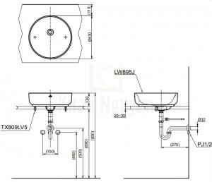 Bản Vẽ Chậu Rửa Mặt Lavabo TOTO LW895JW/F Đặt Bàn