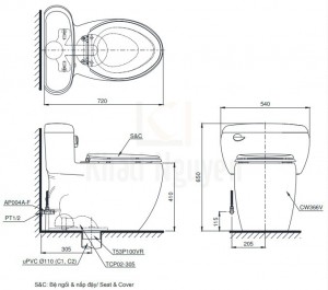 Bản Vẽ Bàn Cầu Điện Tử TOTO MS366W11 Nắp Tự Động Mở