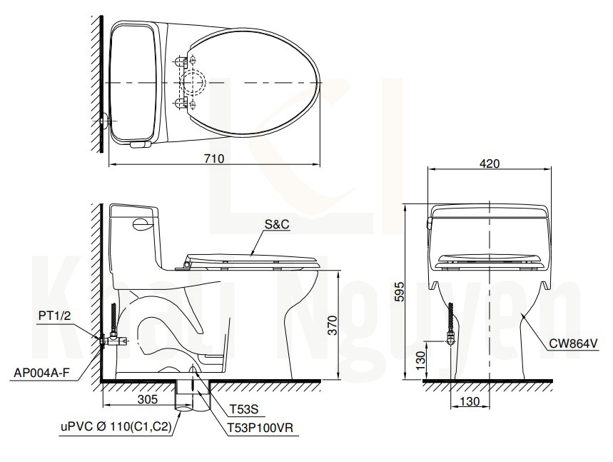 Bản Vẽ Bồn Cầu Điện Tử TOTO MS864W11 Nắp Tự Động Đóng Mở