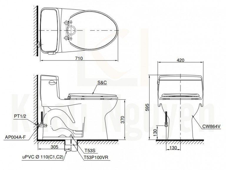 Bản Vẽ Bồn Cầu Điện Tử TOTO MS864W11 Nắp Tự Động Đóng Mở