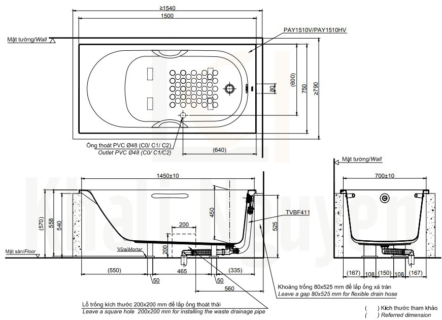 Bồn Tắm TOTO PAY1510HV#W/TVBF411