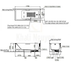 Bản Vẽ Bồn Tắm TOTO PAY1715HVC/TVBF411 Có Yếm