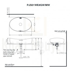 Bản Vẽ Chậu Rửa Mặt Lavabo TOTO PJS01WE Đặt Bàn