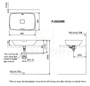 Bản Vẽ Chậu Rửa Mặt Lavabo TOTO PJS02WE Đặt Bàn