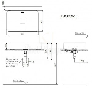Bản Vẽ Chậu Rửa Mặt Lavabo TOTO PJS03WE Đặt Bàn