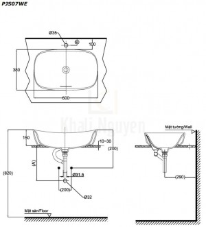 Bản Vẽ Chậu Rửa Lavabo TOTO PJS07WE Đặt Bàn