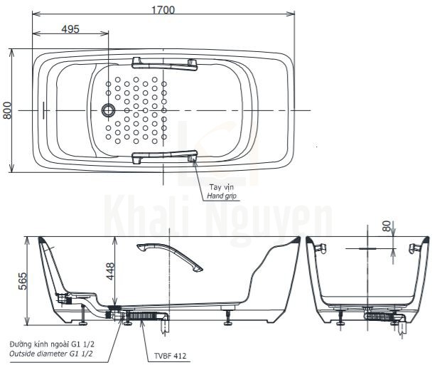 Bản Vẽ Bồn Tắm TOTO PJY1724HPWE#GW Đá Cẩm Thạch