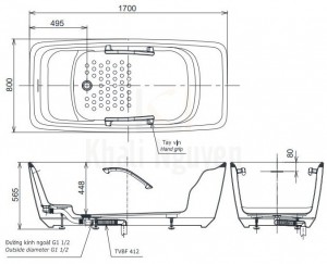 Bản Vẽ Bồn Tắm TOTO PJY1724PWEN#GW/TVBF412 Đá Cẩm Thạch 